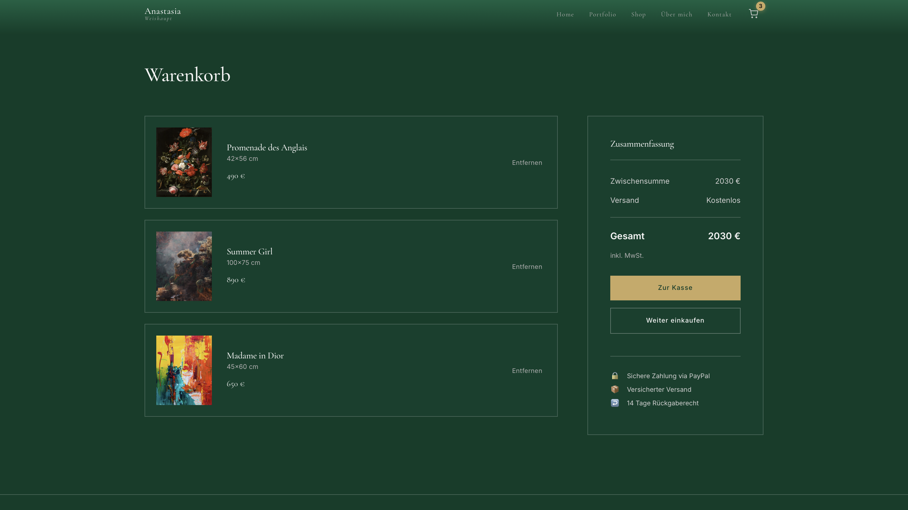 Anastasia Weishaupt Online-Shop – E-Commerce Referenz