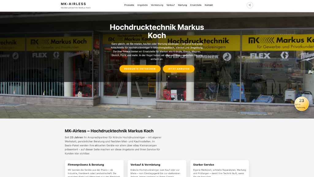 MK-AIRLESS Webseite – Hochdrucktechnik Fachhandel Referenz